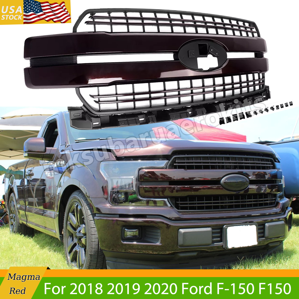 JL3Z-8200-HB Magma Red & Black Front Bumper Grille For 2018-2020 Ford F150 F-150