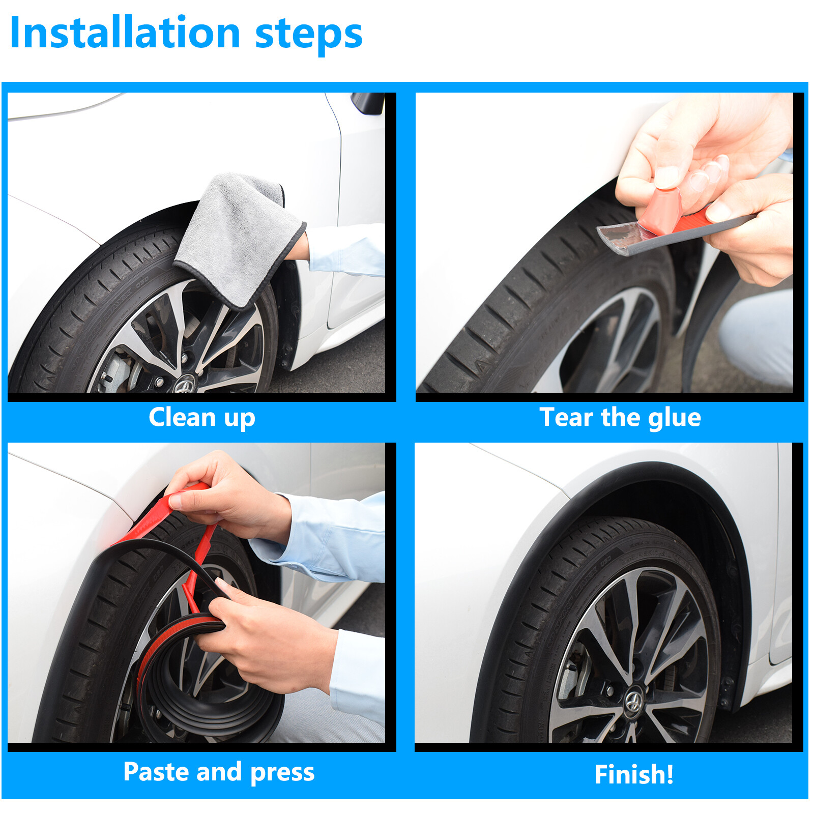10′ Extra Wide Arches Fender Flares Wheel Eyebrow Trim Strip Arch Lip Protector,