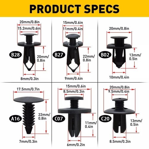 190Pcs Universal Push Pin Rivet Set Car Bumper Fender Trim Panel Retainer Clips
