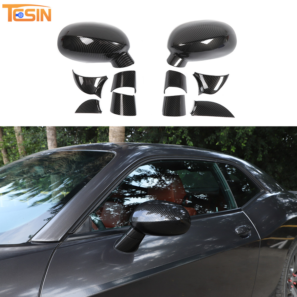 Carbon Fiber Rearview Mirror Decor Cover Trim Shell For Dodge Challenger 2009-23