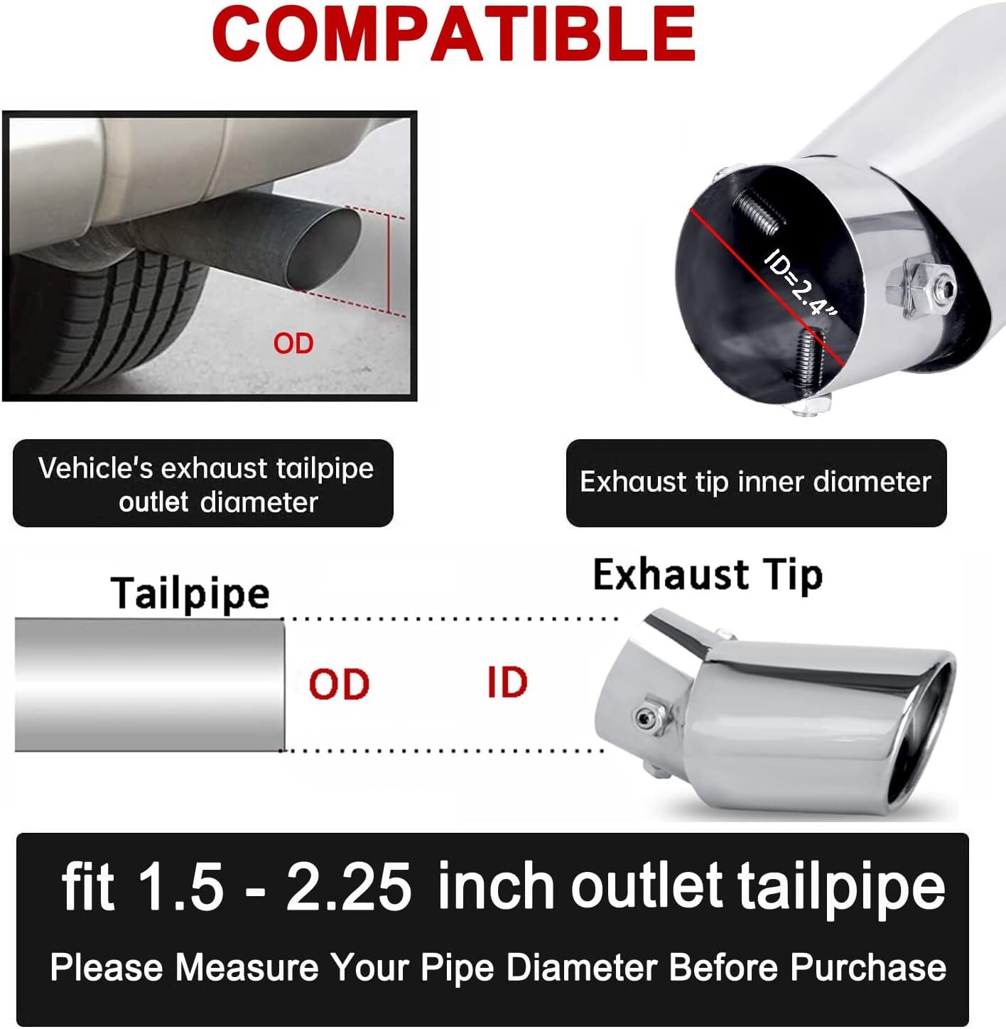 Exhaust Pipe Tip Rear Tail End Muffler 1.5-2.1″ For Toyota Grand Highlander 2024