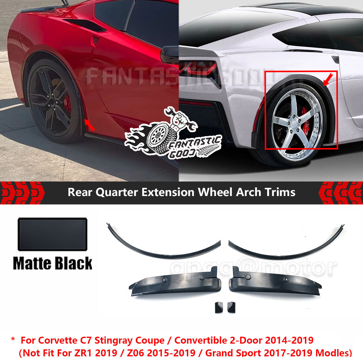 For Corvette C7 Z51 Stingray 2014-2019 Matte Black Rear Wheel Trim Fender Flares