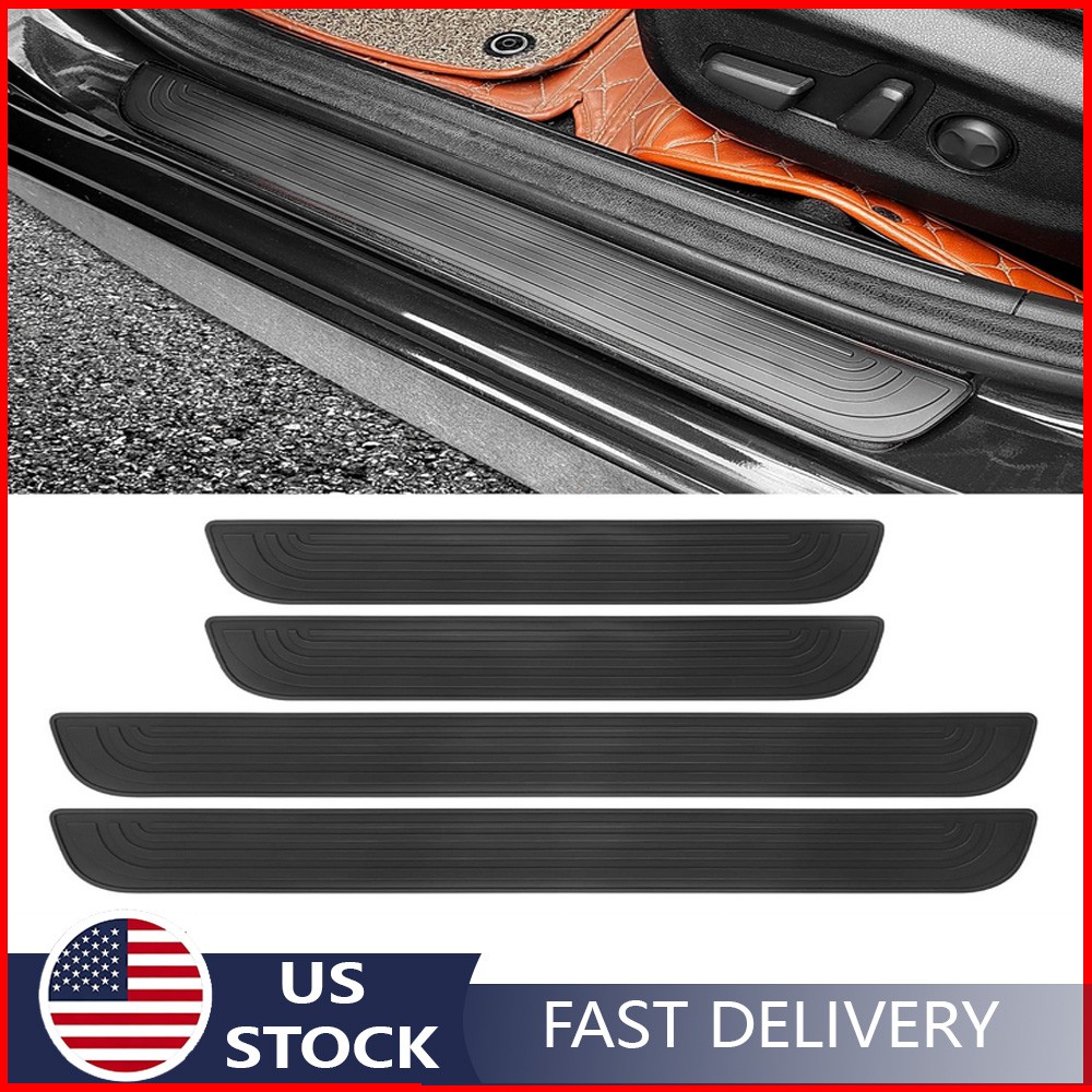 4PCS Black PVC Rubber Car Door Sill Cover Panel Step Protector For TOYOTA