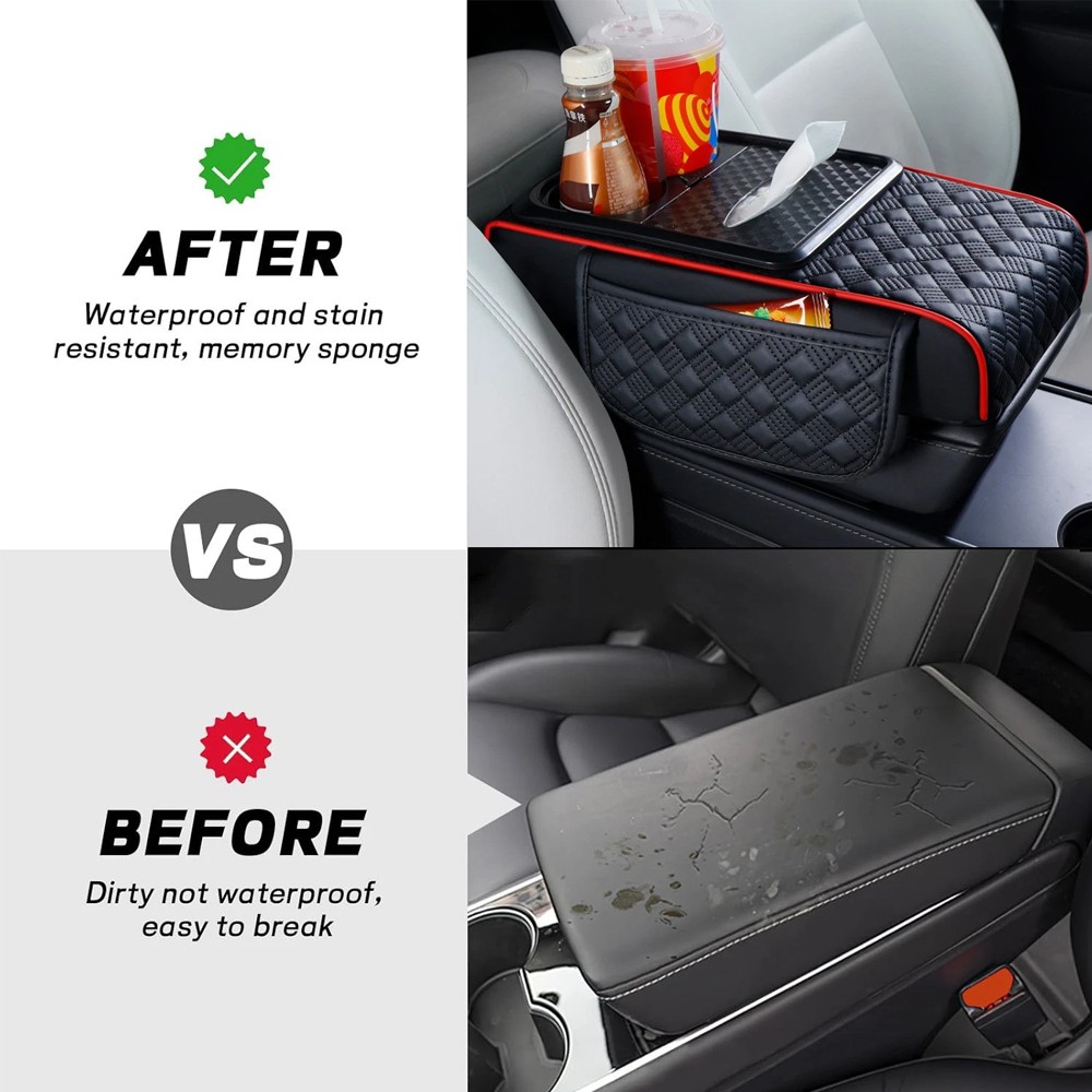 Car Armrest Cushion Center Console Cover with Cup Holder&Tissue Box&Phone Holder