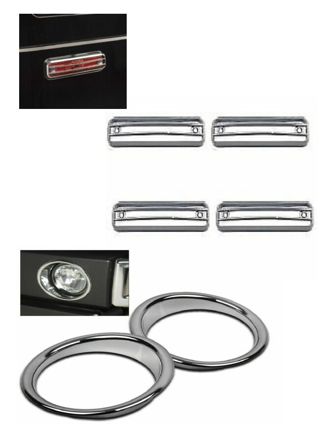 HUMMER H2 CHROME SIDE MARKER AND FOG LIGHT LAMP TRIM BEZEL COVER RING 2003-2010
