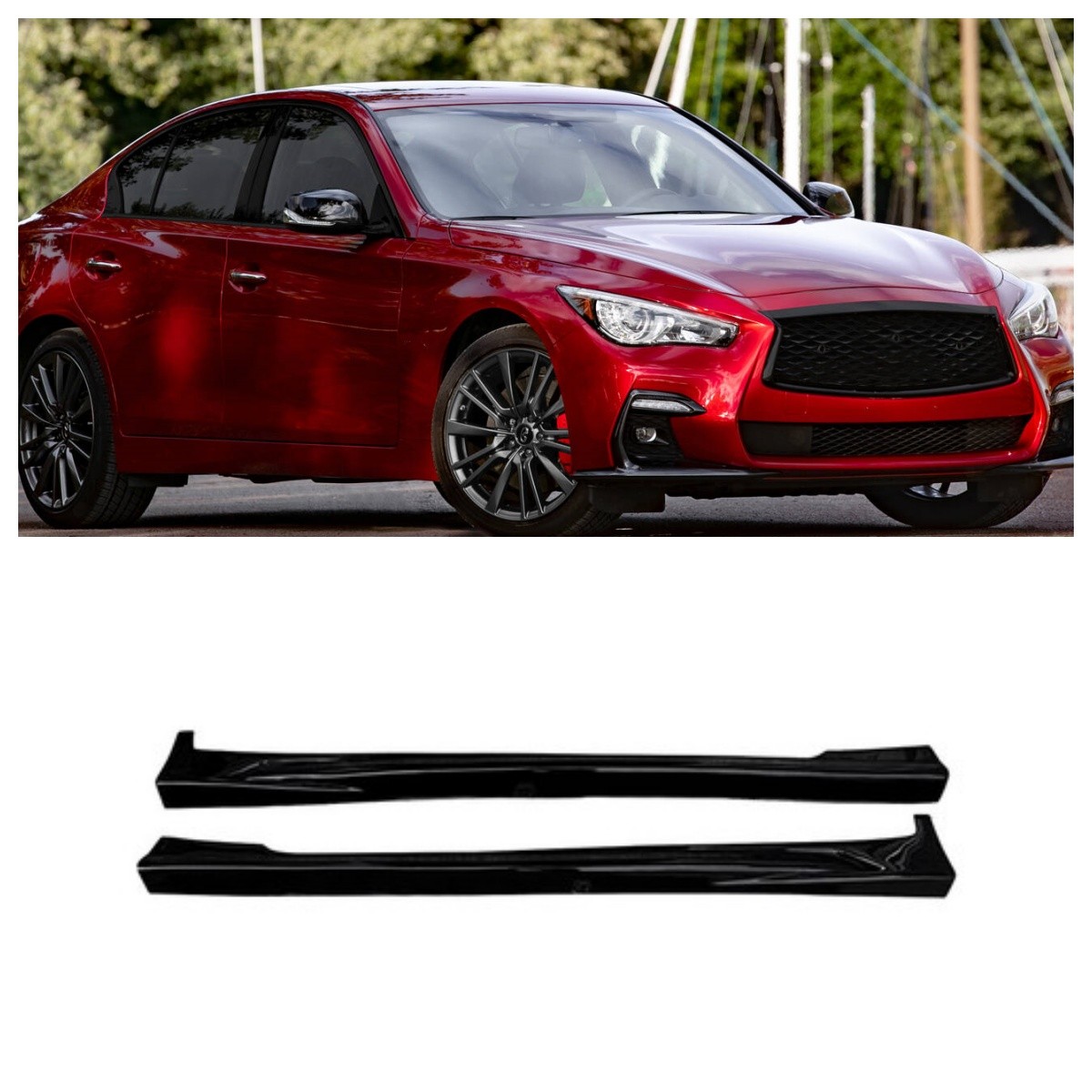 Gloss Black Fits 2014-2023 Infiniti Q50 Side Skirts Extension Rocker Panel 2PCS
