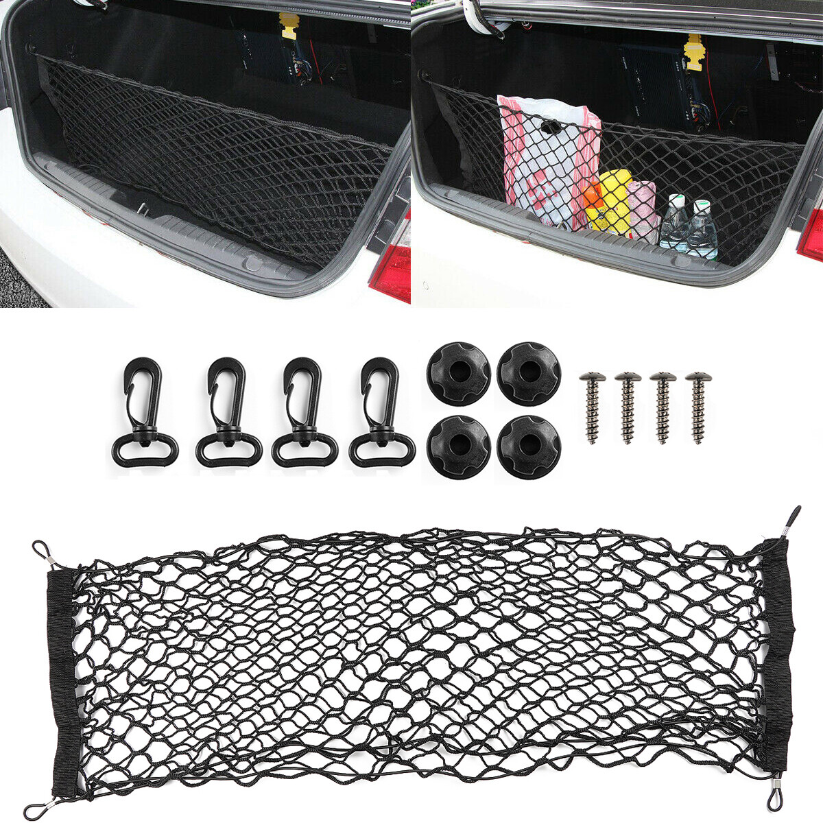 Trunk CARGO NET Car Nylon Elastic Mesh Organizer Truck SUV Universal 4 Hook Rear