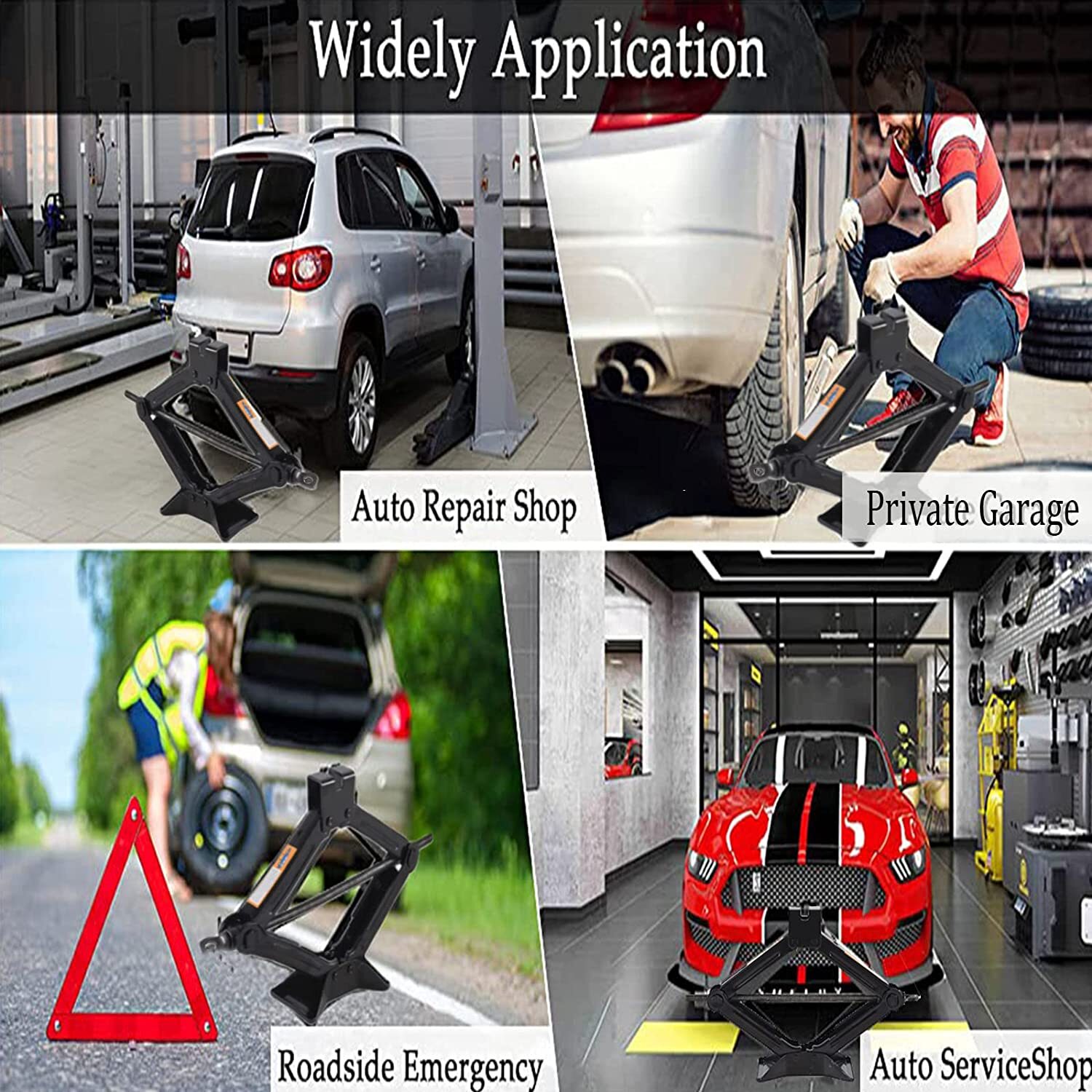 Scissor Jack 2 Ton w Handle+Spare Tire Repair Kit Extendable Lug Wrench Garage