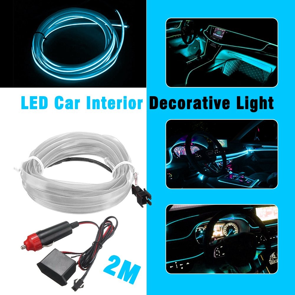 2M Cold White LED Car Interior Decor Trim Atmosphere Wire Strip Light Lamp Dash