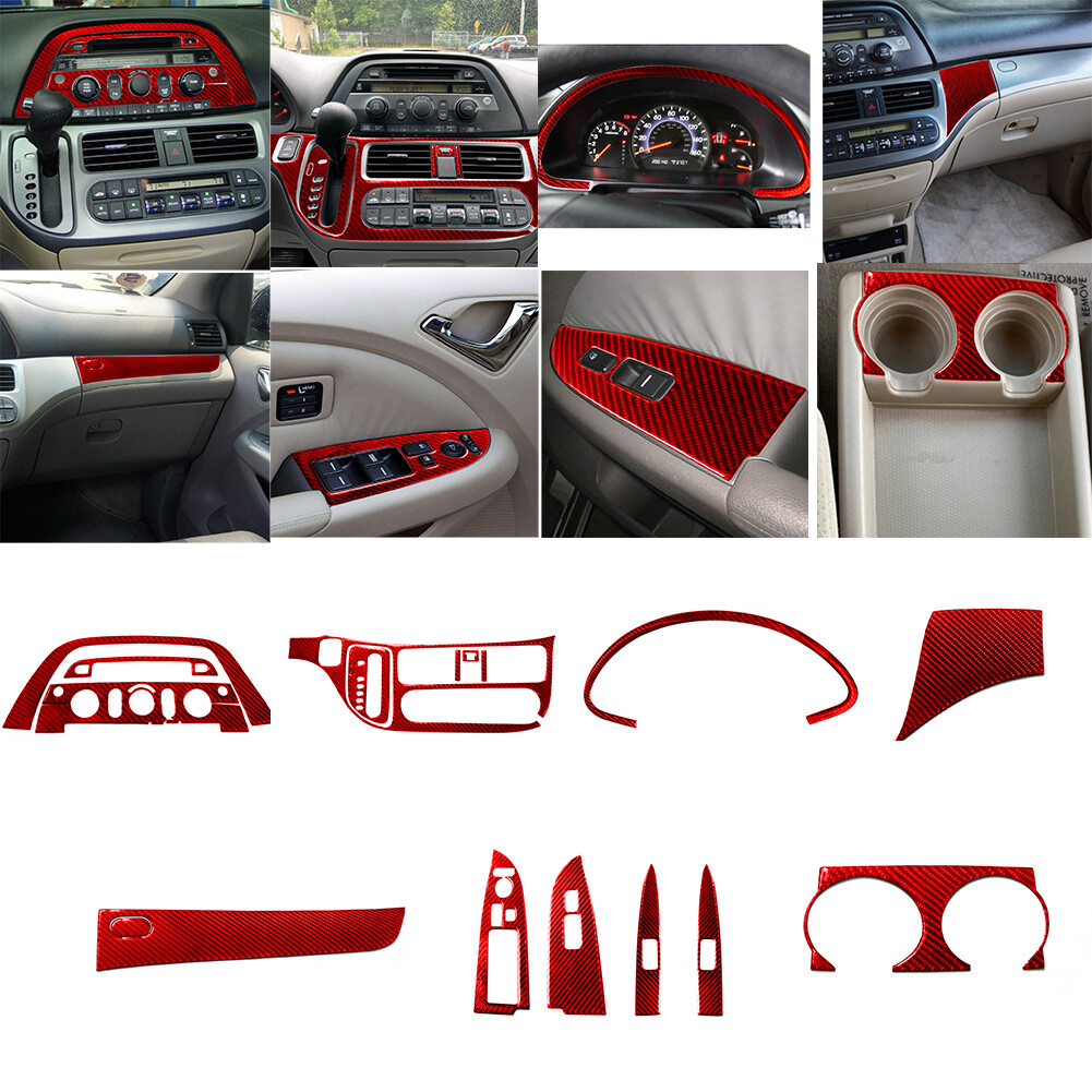 20Pcs For Honda Odyssey 2005-2010 Red Carbon Fiber Interior Full Set Cover Trim