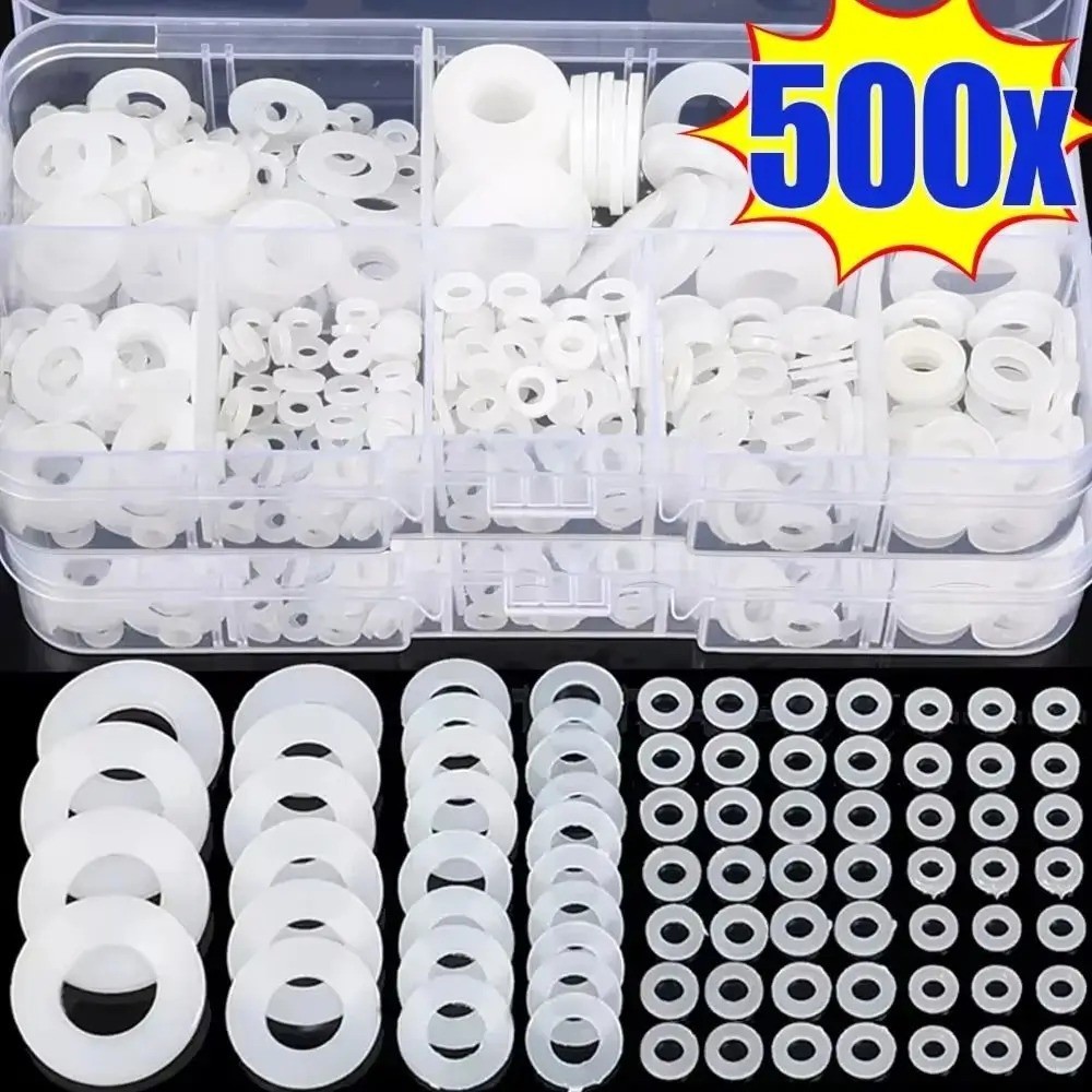 500Pcs Durable Seals O Ring Assortment Kit Nylon Washer Flat M2-M10 Plane Spacer