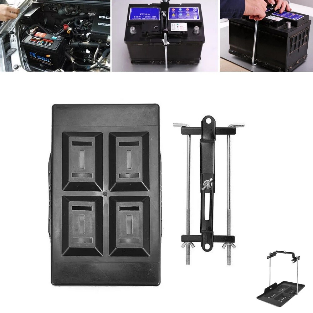 Universal Storage Battery Holder Adjustable Tray + Hold Down Clamp Bracket Kit