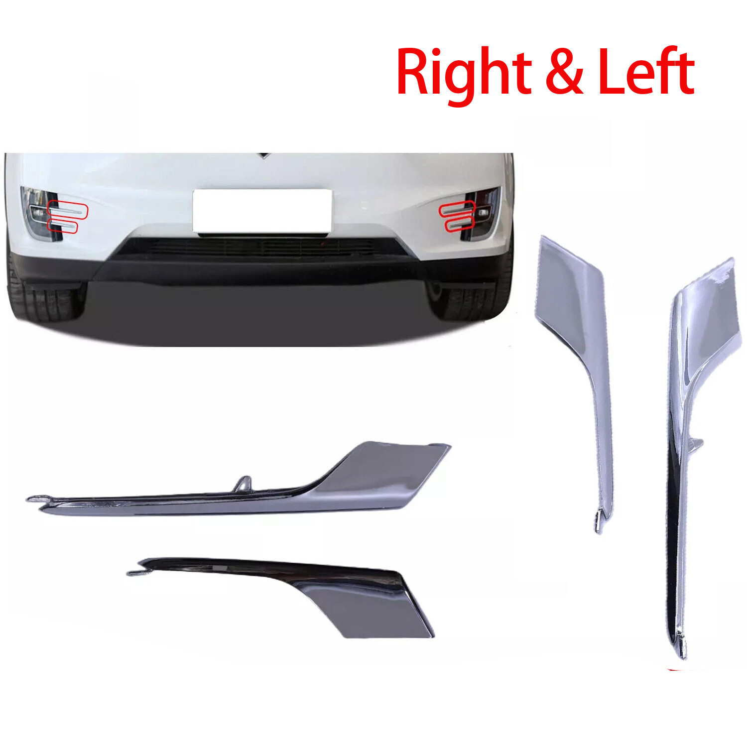 Front LH RH Lower & Upper Fog Light Molding Strip Trim Pair for Tesla Model X