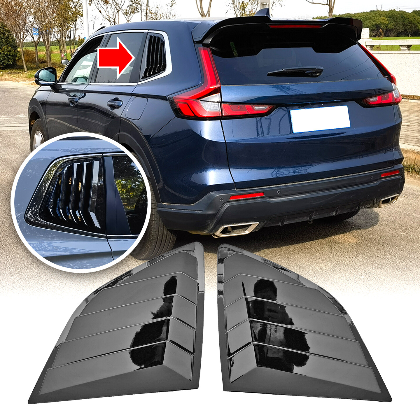 For Honda CRV CR-V 23-24 Rear Window Glossy Black Vent Shutter Louver Cover Trim
