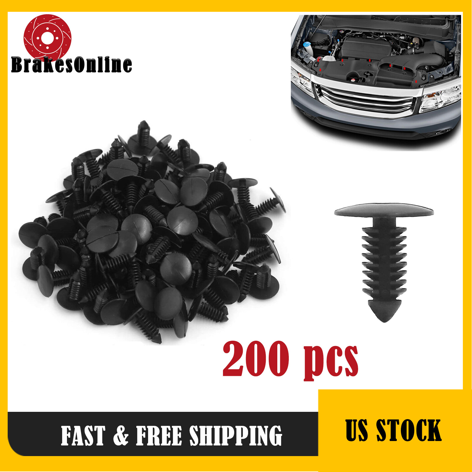 200Pcs Bumper Clips 7.6mm Auto Car Hole Fastener Fender Push Pin Plastic Rivets