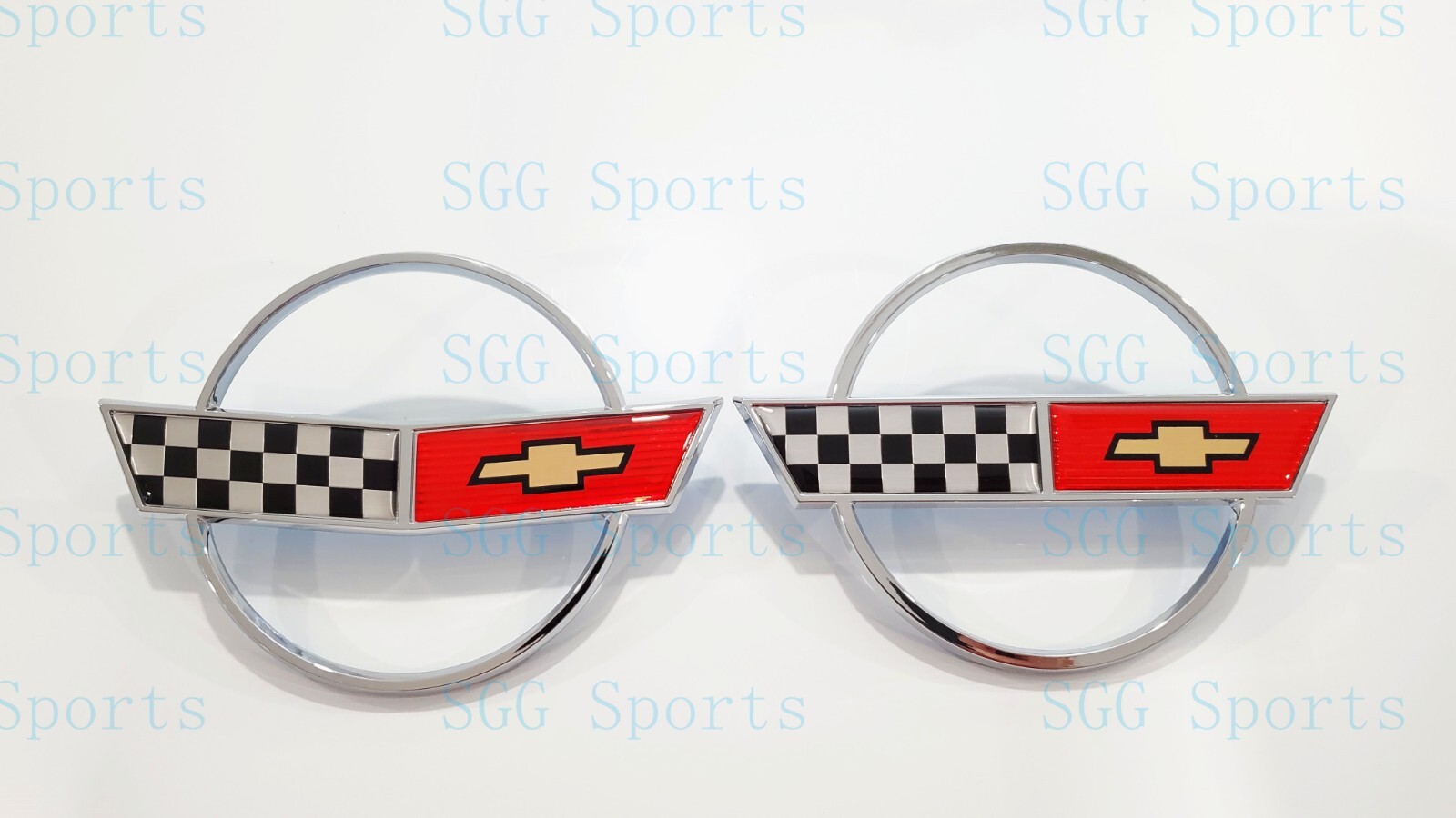 2PC 1984-1996 C4 Corvette Chrome Red Front Nose Hood Rear Lid Cross Flags Emblem