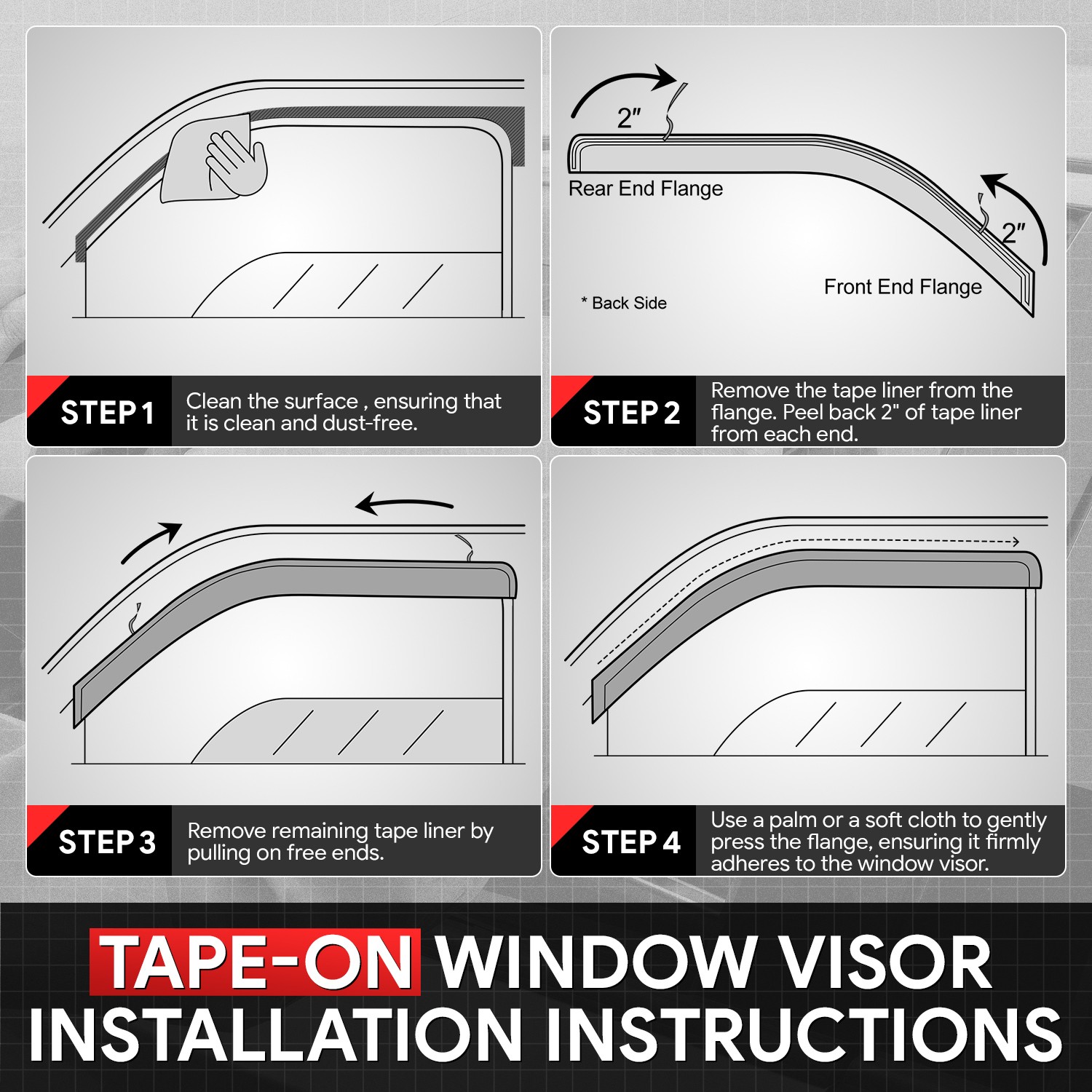 Fit 04-15 Nissan Armada Infiniti QX56 Glossy 3M Adhesive Tape 4 Window Visors