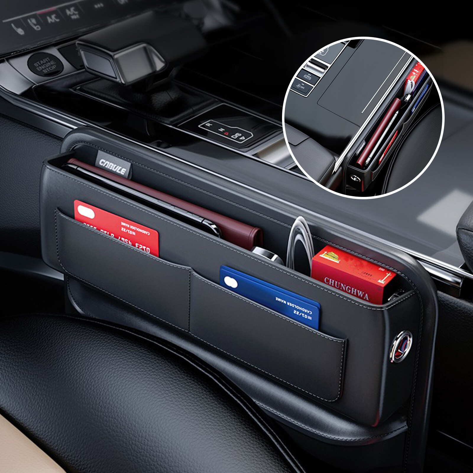 PU Leather Car Auto Console Side Seat Crevice Storage Box Slit Gap Filler Holder