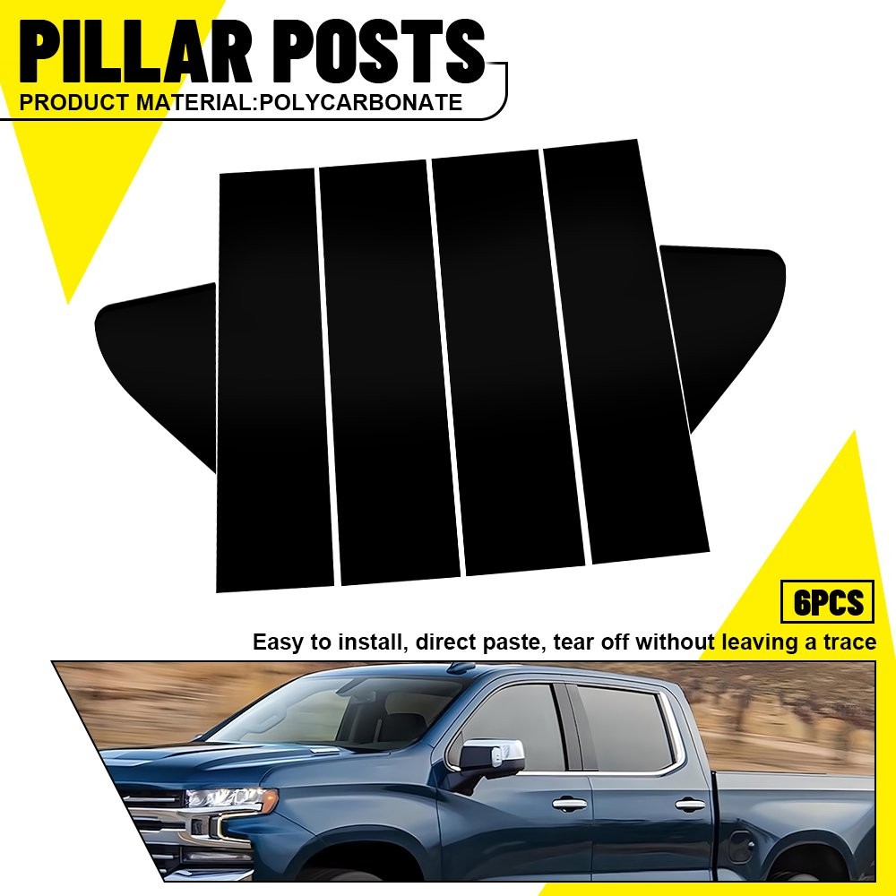 6PCS Black Door Pillar Posts Cover Trim For 2019-2024 Chevrolet Silverado 1500 J