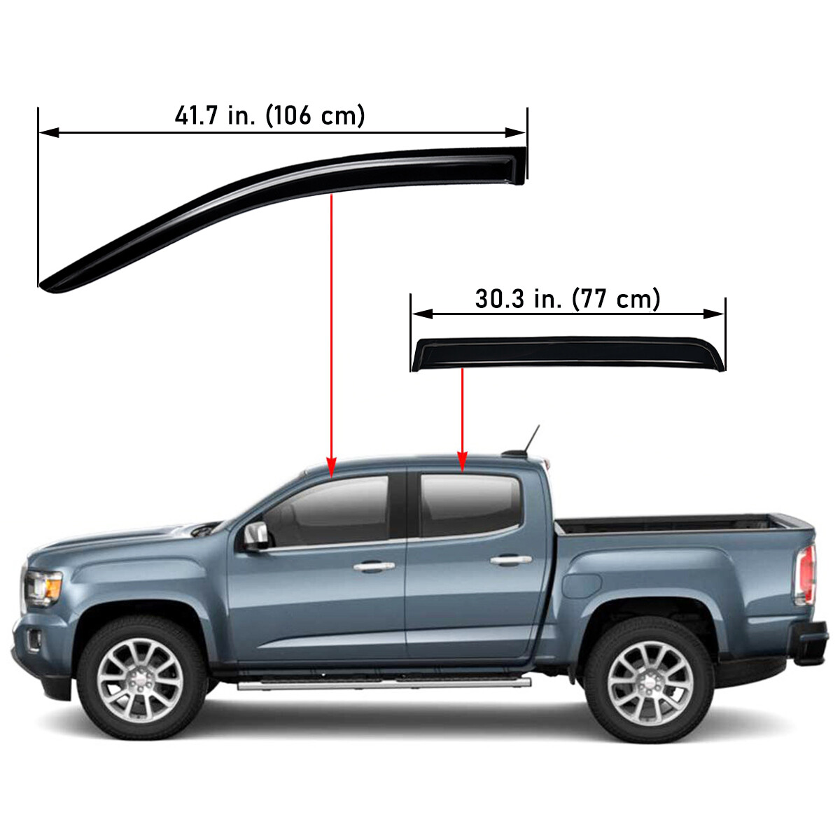 Tape-on Mount Window Vent Visor Rain Guard fits 2015-2022 GMC Canyon Crew Cab
