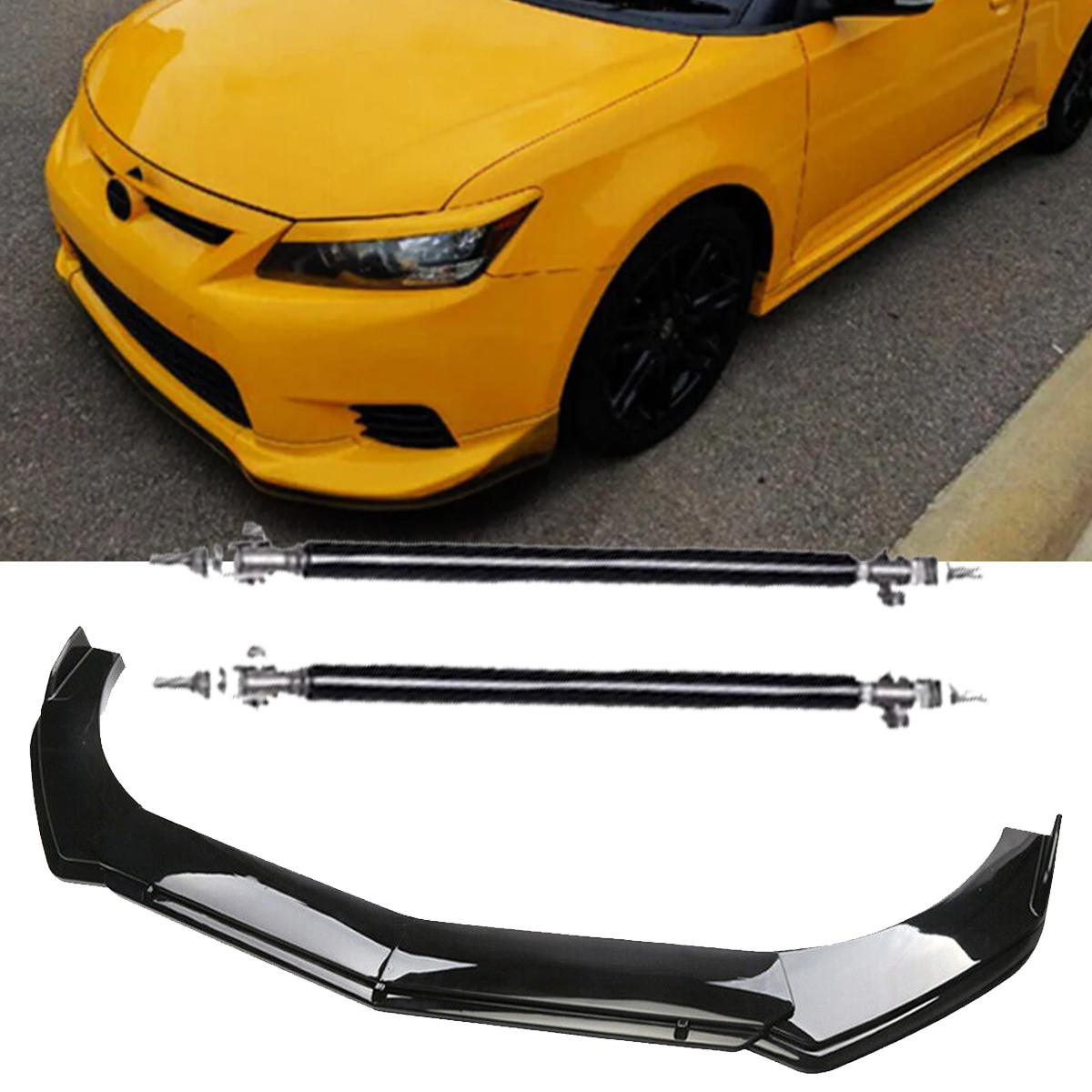 Front Bumper Lip Splitter Spoiler +Strut Rods Bar Rods For 11-13 Scion TC P