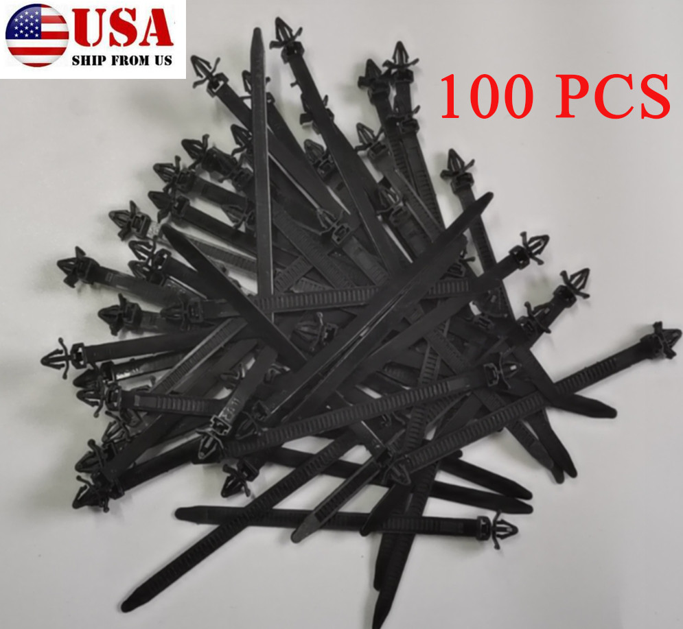 US 100X Car Auto Black Nylon Zip Strap Wire Wrap Tie Cable Fixed Fastening Clips