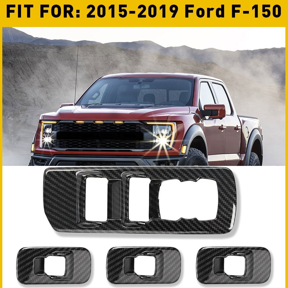 Carbon Fiber Grain Window Lift Adjust Panel Switch Trims For 2015-2019 Ford F150