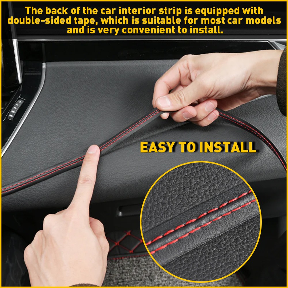 Red Mouldings Trim Decor Line Strip PU Leather For Car/Auto Door Dashboard Strip