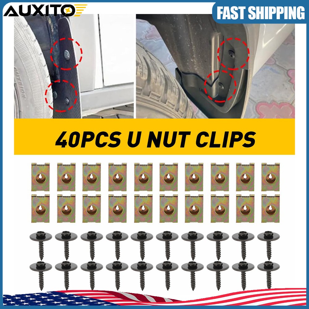 Car Screw Body Fender Bumper Retainer Fixed U Nut Clips Gasket Fastener 40pcs