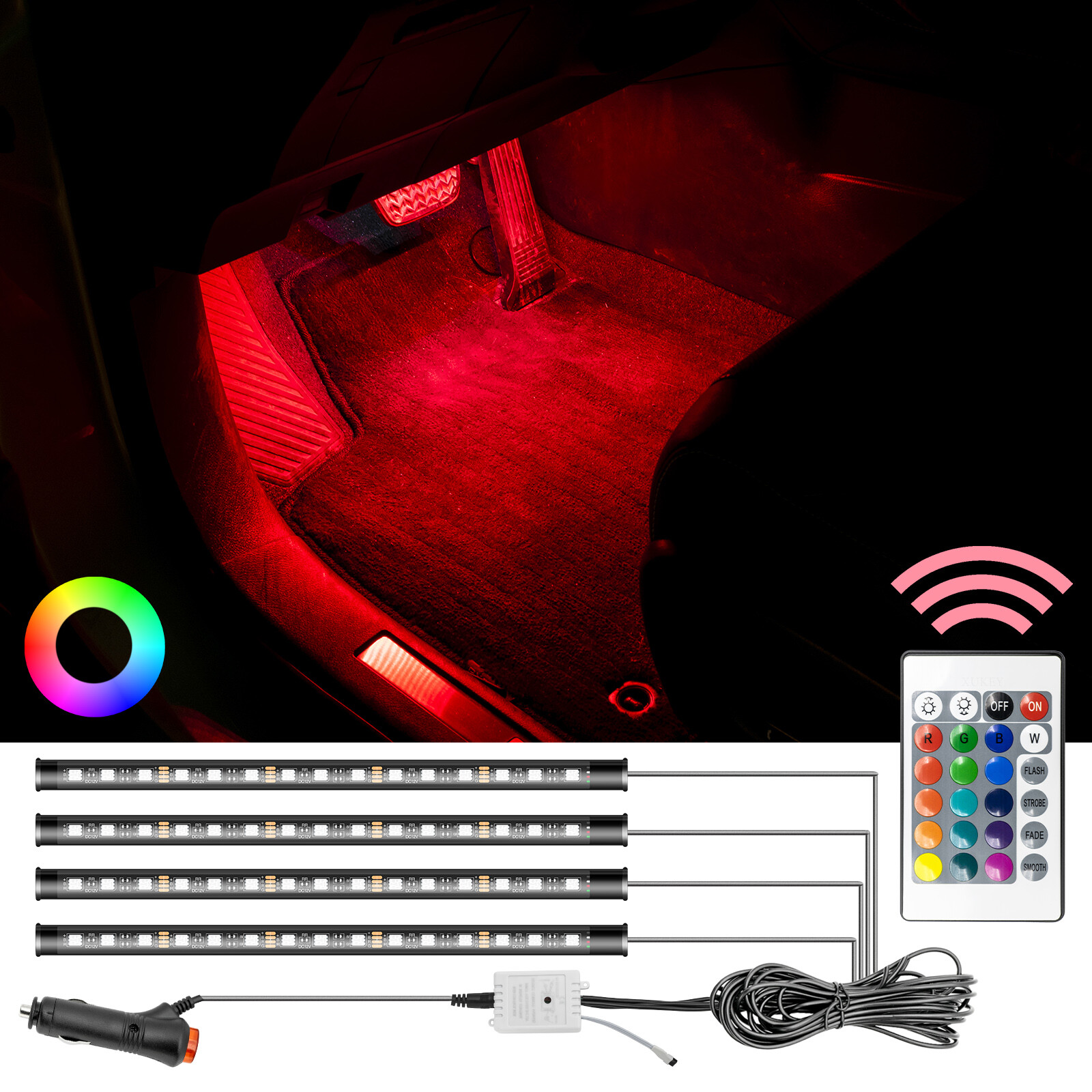 Car Interior RGB60LED Floor Accessories Decorative Atmosphere Strip Lamp Lights,