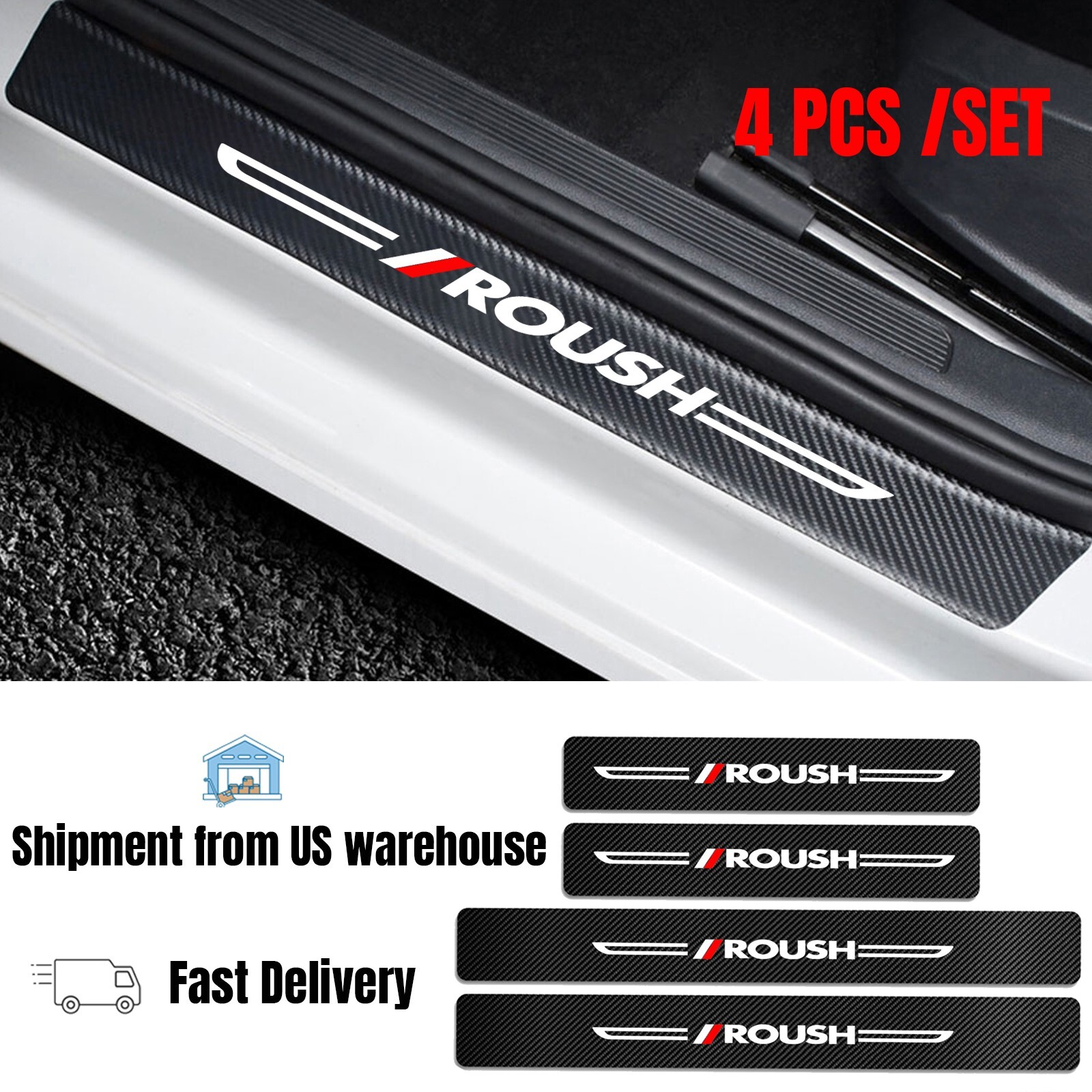 4Pcs For Ford F150 Roush Carbon Fiber Leather Sticker Car Door Sill Protector