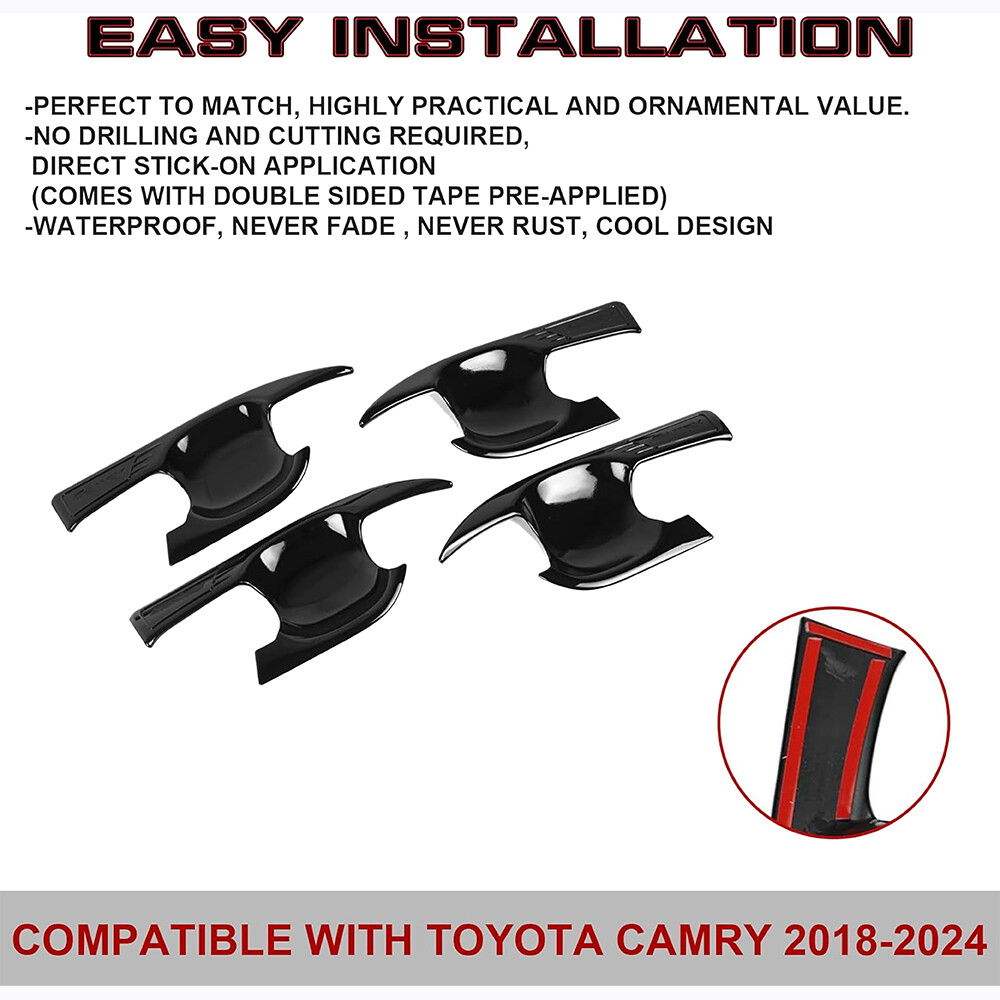 Glossy Black Side Door Handle Bowl Trim Overlay Kits For Toyota Camry 2018-2023