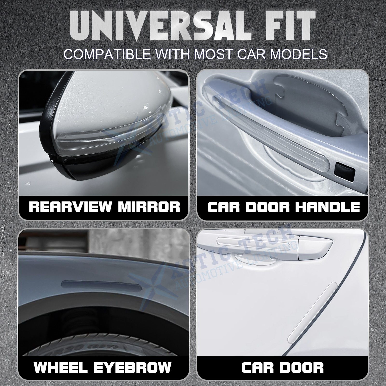 8PCS Epoxy Resin Transparent 3D Car Door Handle Bowl Protect Decal Universal Fit