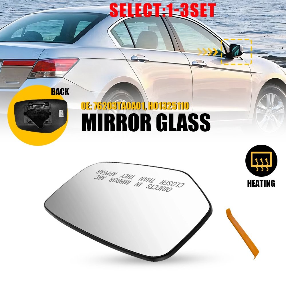 Heated Mirror Glass with Backing Plate For 08-12 Honda Accord Right Side 1-3X