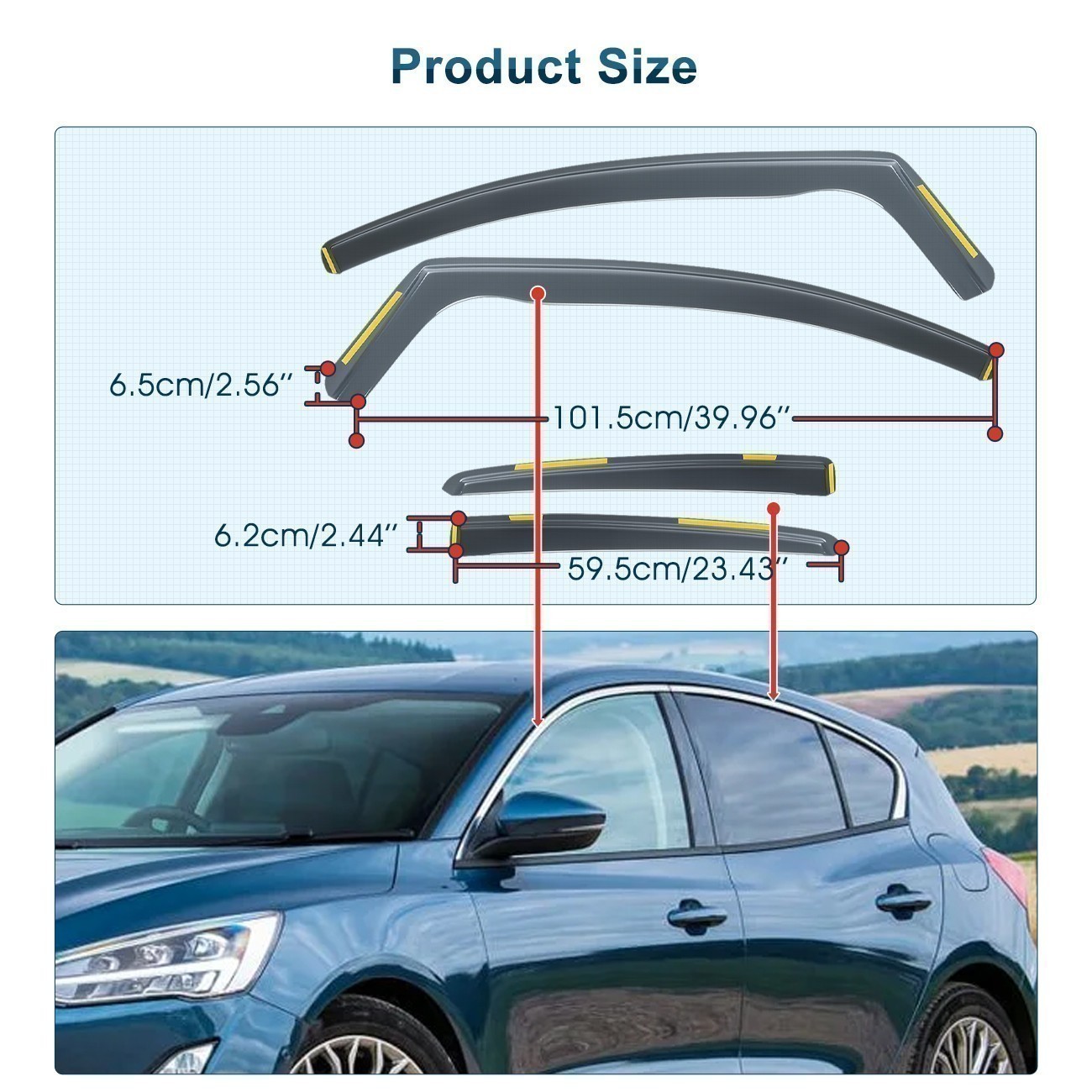 In-Channel Window Visor for 2012-2018 Ford Focus Vent Rain Guards Deflector 4pcs