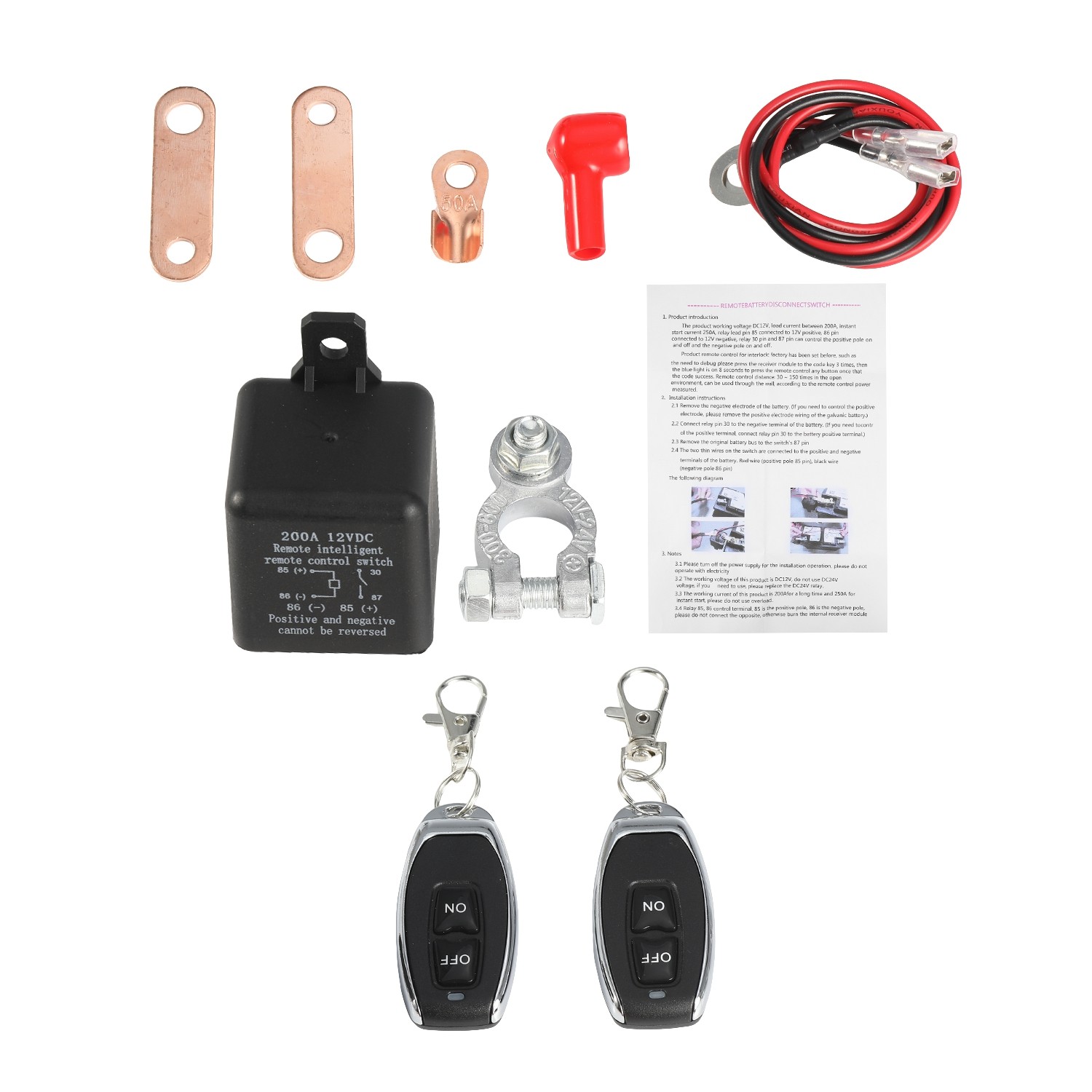 12V 200A Wireless Dual Remote Car Battery Disconnect Switch Latching Relay