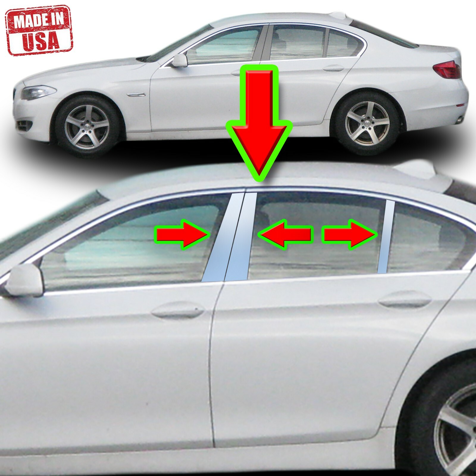 Chrome Pillar Trim for BMW 5-Series 11-17 (4dr) F10 6pc Set Door Cover Post
