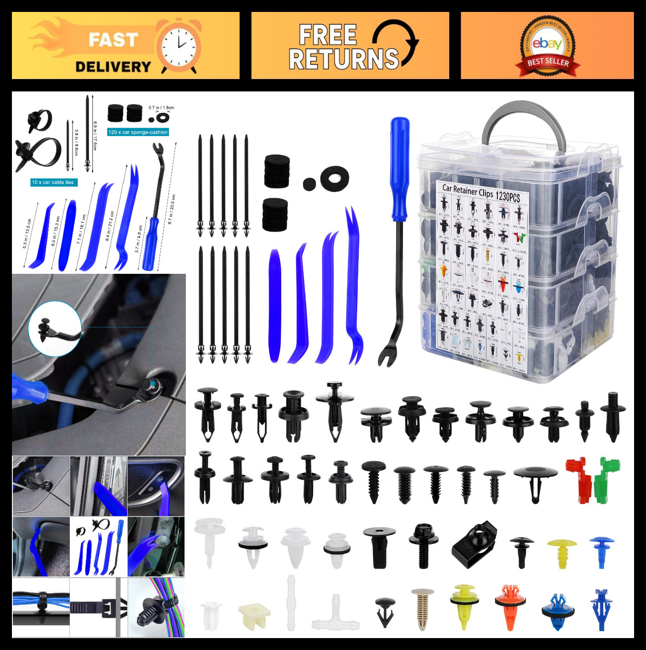 1365Pcs Car Push Retainer Clips Kit – 44 Sizes Plastic Fasteners for Auto Repair