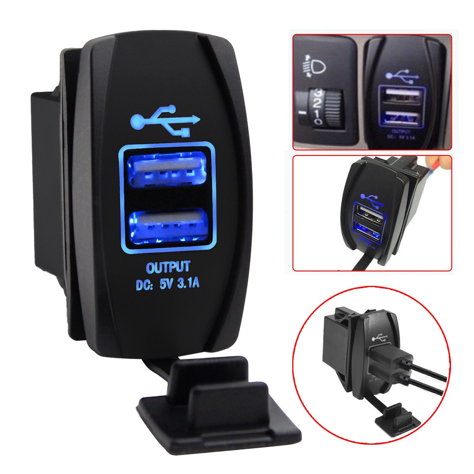 12V/24V 3.1A LED Car Dual USB Phone Charger Port Socket Kits for Power Supply