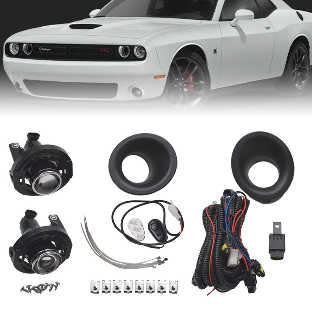 Pair For Dodge Challenger 2015-2022 Clear Lens Fog Light Lamp&Wiring &Switch Kit