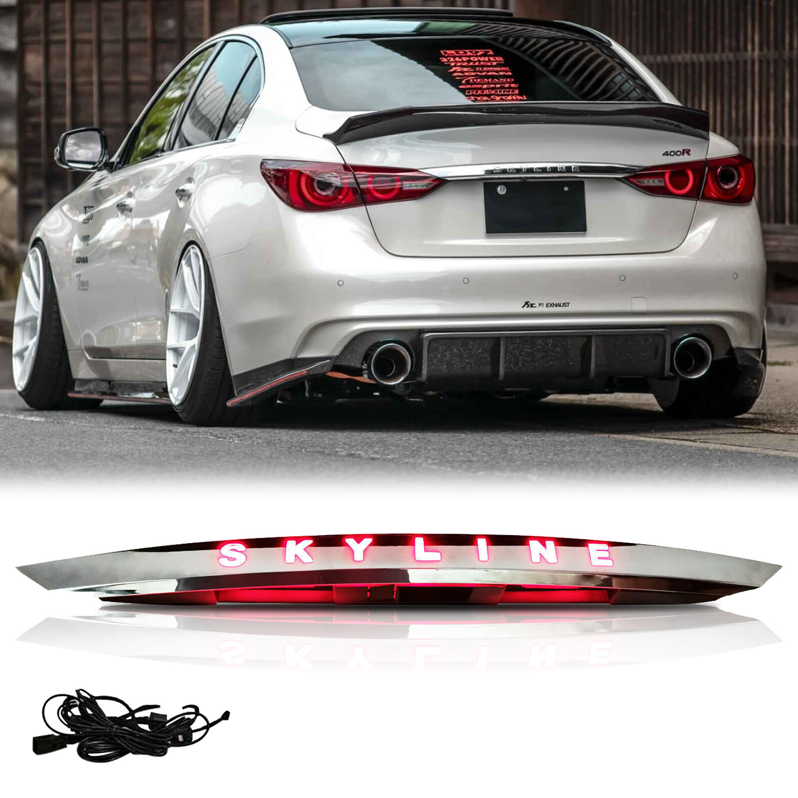 Fit 2014-2017 Infiniti Q50 Q50S Rear Door Trunk LED Tail Light Brake Chrome Trim