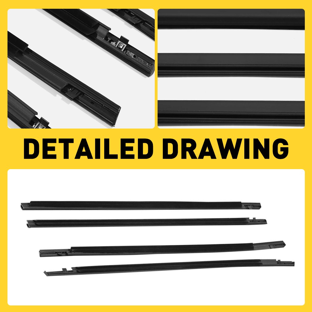 For 16-21 Honda Civic Sedan Weatherstrip Window Moulding Trim Seal Belt H 4-20X