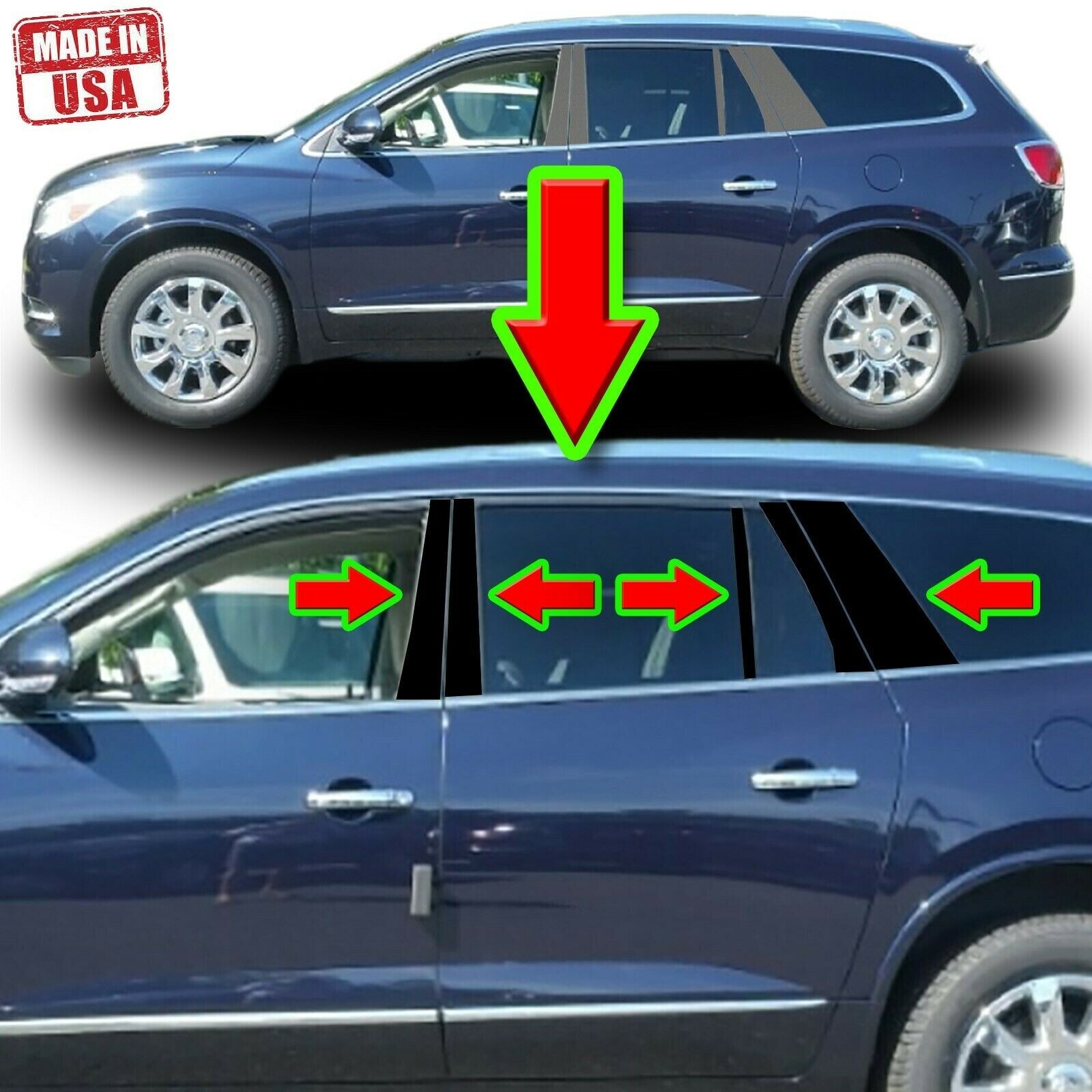 Black Pillar Trim for Buick Enclave 07-17 10pc Set Door Cover Piano Post