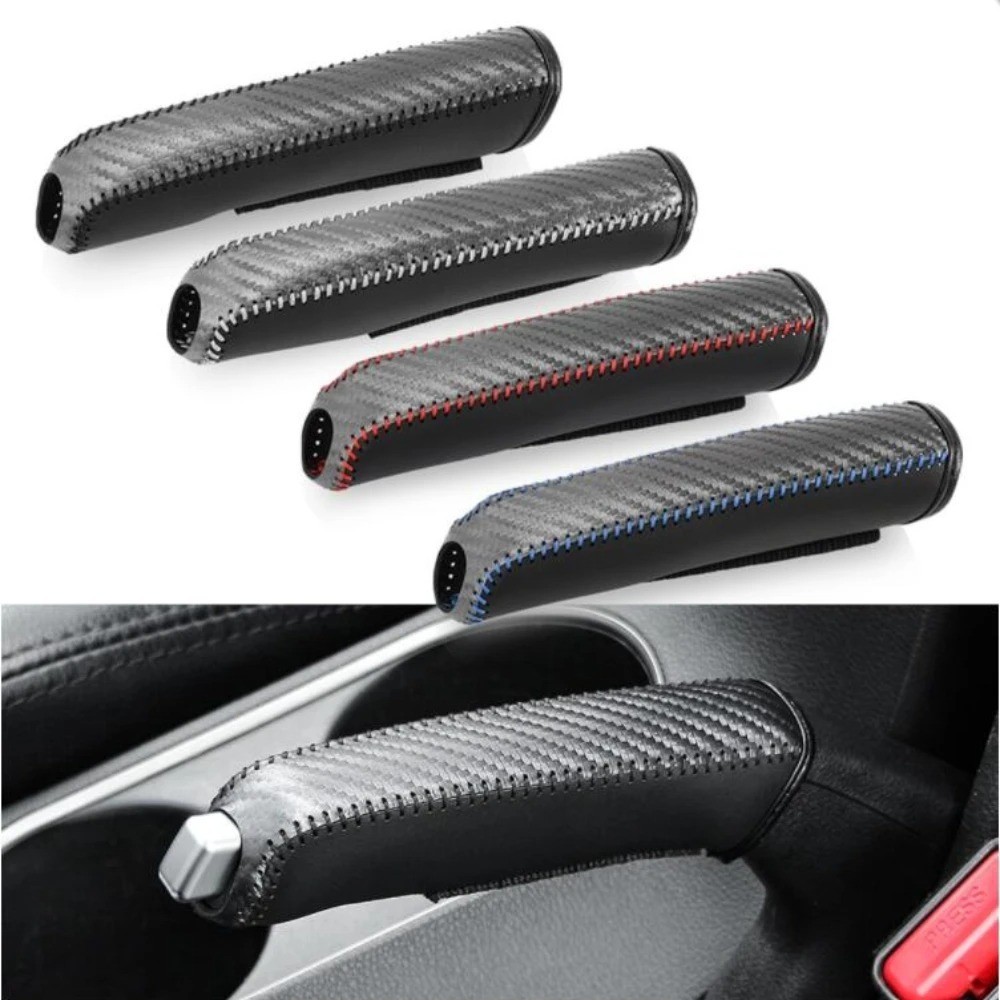 Carbon Fiber Car Leather Handbrake Cover Protective Sleeve Hand Brake Protection