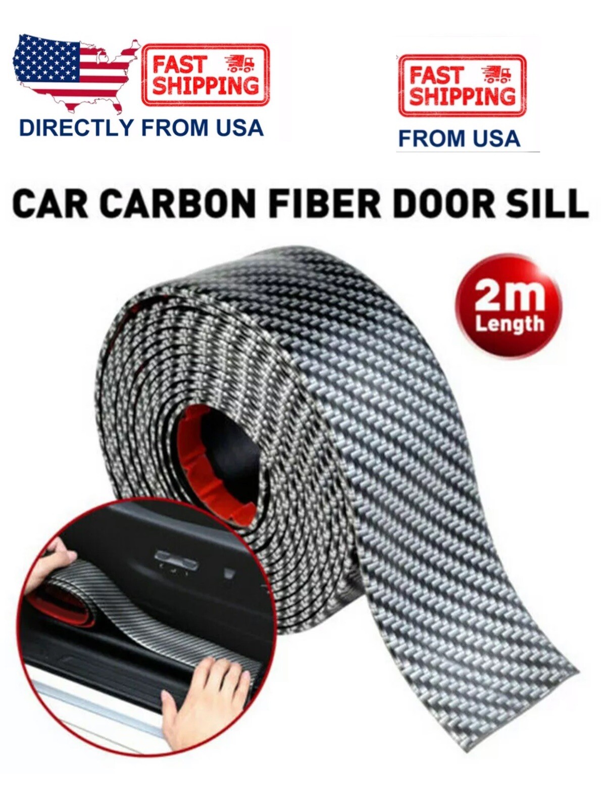Auto Car Carbon Fiber Door Plate Bumper Sill Scuff Cover Anti Scratch Sticker 2M