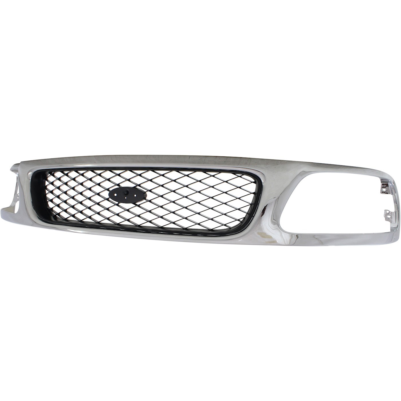 Grille For 97-98 Ford F-150 F-250 Chrome Shell w/ Silver Insert Plastic