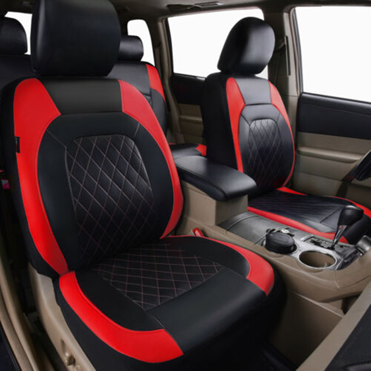 Car Front Seat Cover Breathable Leather Pad Cushion Surround Protector Red/Black