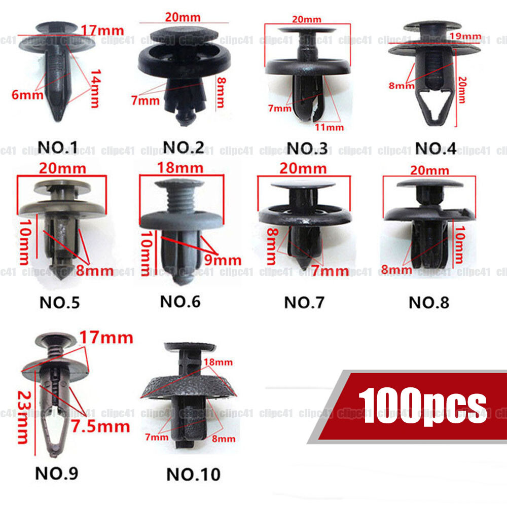 100Pcs/Set Bumper Clips Car Hole Plastic Screw Rivets Fastener Fender Push Pin
