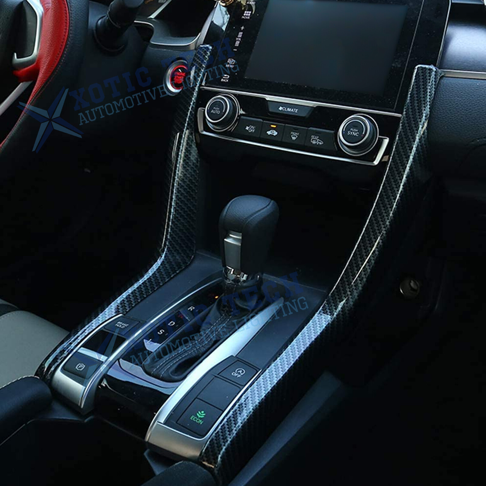 ABS Carbon Fiber Gear Shift Panel Moulding Strips Decor For Honda Civic 10th Gen
