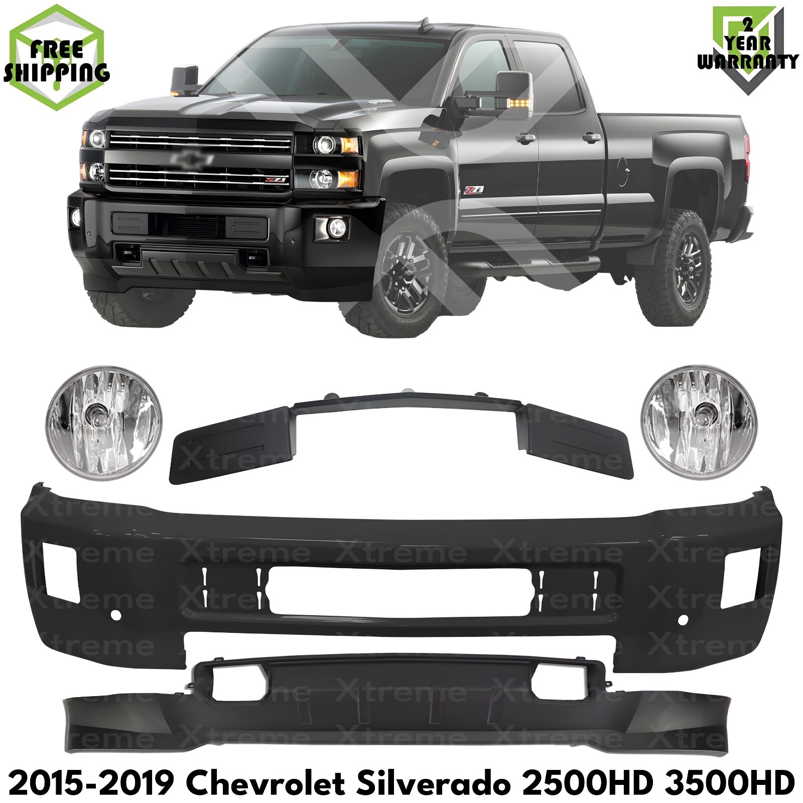 Front Bumper Paintable & Trim Kit For 2015-19 Chevrolet Silverado 2500 HD 3500